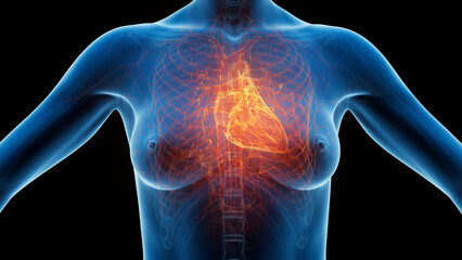 3D Rendered Medical Illustration of Female Anatomy - Heart.