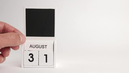 Calendar with the date August 31 and a place for designers. Illustration for an event of a certain date.