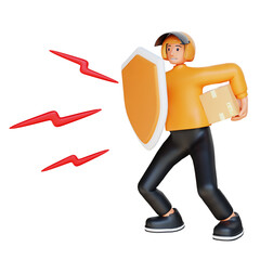 3d render orange courier protecting package