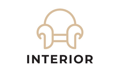furniture logo design, luxury interior design symbol, line style sofa chair icon vector.