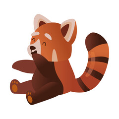 Cute cartoon red panda sitting and laughing. Vector illustration of Chinese animal character from wild forest or pet from zoo. Wildlife nature concept