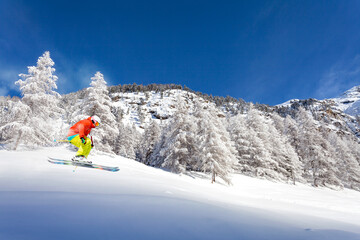 ski jumping in fresh snow