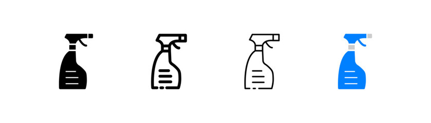Liquid soap set icon. Care product, beauty, neat, shampoo, clean, bottle, dispenser. Fixture concept. Four vector icon in different styles on a white background