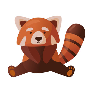 Cute cartoon red panda sits dangling paws. Vector illustration of Chinese animal character from wild forest or pet from zoo. Wildlife nature concept