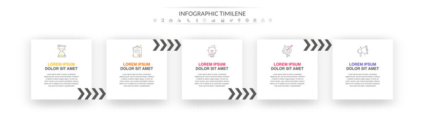 Modern simple infographic with 5 rectangles. 3D concept graphic process template with five steps and arrows. Graphic timeline for app, website, interface, levels, diagram, banner, presentations