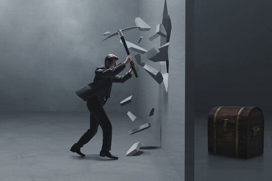 Business man breaking the wall 3d illustration