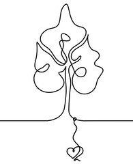 Abstract tree with heart as line drawing on the white background. Vector