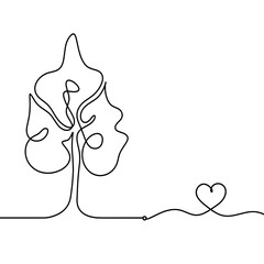Abstract tree with heart as line drawing on the white background. Vector