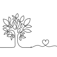 Abstract tree with heart as line drawing on the white background. Vector