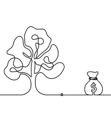 Abstract tree with dollar as line drawing on the white background. Vector