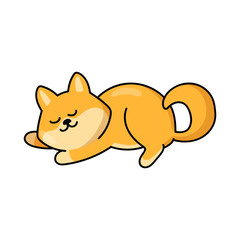 Kawaii anime dog sleeps peacefully, puppy sticker. Funny dog cartoon character vector illustration for comics. Japanese manga, art and culture concept