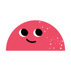 Colorful red semicircle geometry figure. Cartoon vector illustration. Funny basic abstract object for kids with smiling face. Geometry concept for banner design