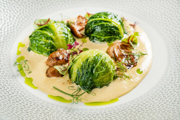 stuffed cabbage rolls with mushroom sauce