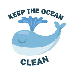 Bright ecology flat sticker. Blue whale calls to save the ocean isolated vector illustration. Nature protection and environment concept