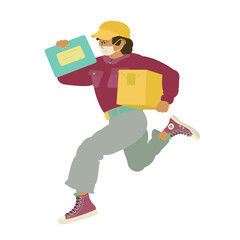 Safe delivery man guy courier package parcel	contactless - 548010335
