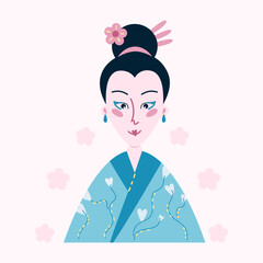 Portrait of cute japanese girl in national costume.
