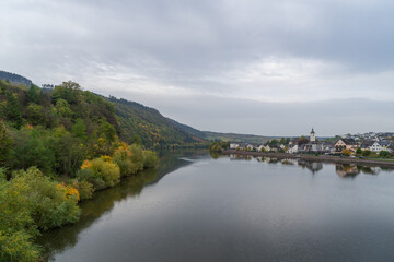 Fototapeta na wymiar Landscape with the river Moselle near the german village called Mehring