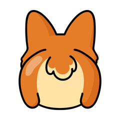 Cute Corgi turned his back puppy sticker. Flat vector illustration. Fox like dog cartoon character. Pet and mascot concept