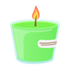 Candlelight illustration. Aroma therapy, decoration, hobby concept. Burning candles with in candlesticks