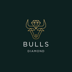 Bull line design with diamond logo template flat vector