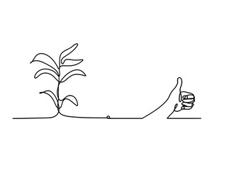 Abstract tree with hand as line drawing on the white background. Vector