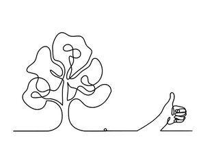 Abstract tree with hand as line drawing on the white background. Vector