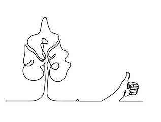 Abstract tree with hand as line drawing on the white background. Vector