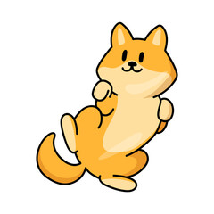Kawaii anime dog lies on the floor and asks to scratch his stomach, puppy sticker. Funny dog cartoon character vector illustration for comics. Japanese manga
