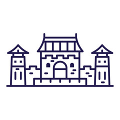 Asian Castle or Palace Icon in Line Art