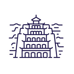 Asian Rock Cut Temple or Palace Icon in Line Art