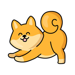 Kawaii anime dog pulls up does exercises, puppy sticker. Funny dog cartoon character vector illustration for comics. Japanese manga, art and culture concept
