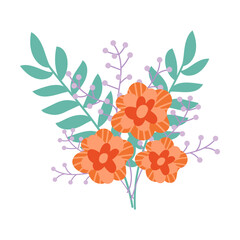 Bouquet of flowers. Summer floral with blossoms. Bunch of plants with bow on white. Romantic gift. Vector illustration