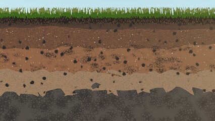 Layers of soil and rocks illustration underground. 