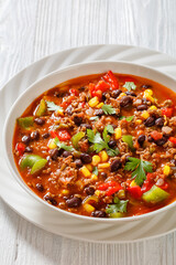taco soup of ground beef, corn, beans and veggies