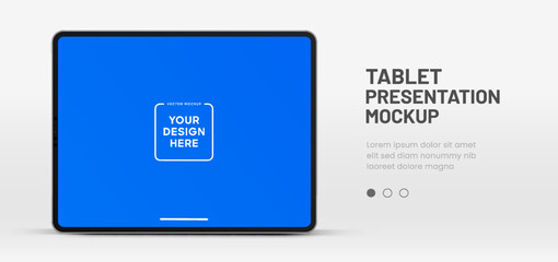 3D Tablet frame less blank screen. Empty screen device tablet mockup element. Can be used for mobile app, UI UX, business presentations. High quality EPS10 ultra realistic tablet with editable screen