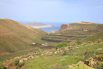 View on a mountain in the Chinijo Archipelago Natural Park to Fuerteventura

