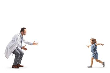 Little girl running to hug a male doctor