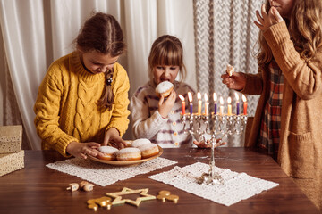 family celebration of the Jewish holiday Hanukkah  at home