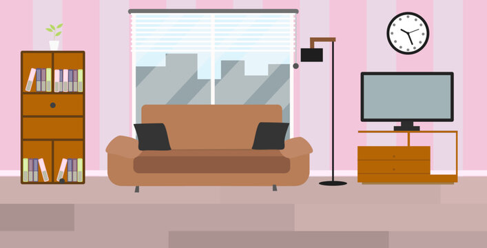 living interior with sofa flat illustration