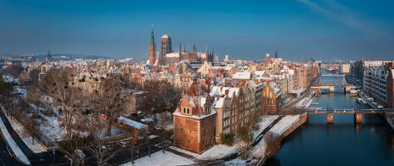 Panorama of the Main Town in Gdansk at snowy winter, Poland