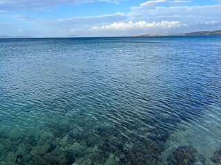 Deep blue seascape, blue sea and blue sky, natural background