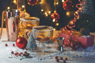 Festive Christmas or New Year Cocktail Christmas Old Fashioned