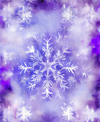 Snowflake background beautiful art watercolor block print design for poster, invitations, papers, wallpaper in winter colors and soft pastels. - 548020908