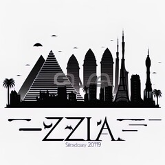 Giza egypt city skyline silhouette with black buildings isolated on white. 2d illustrated illustration. business travel and tourism concept with historic architecture. giza cityscape with famous landm