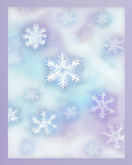 Snowflake background beautiful art watercolor block print design for poster, invitations, papers, wallpaper in winter colors and soft pastels. - 548021921