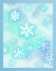 Snowflake background beautiful art watercolor block print design for poster, invitations, papers, wallpaper in winter colors and soft pastels. - 548021922