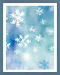 Snowflake background beautiful art watercolor block print design for poster, invitations, papers, wallpaper in winter colors and soft pastels. - 548022183