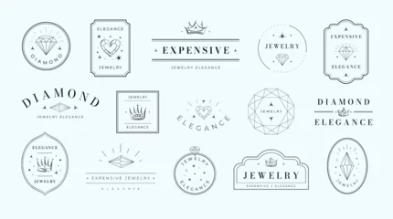 Fotobehang Jewelry emblems. Elegance diamond label template, luxury gemstone emblem and premium minimalistic frame vector set © WinWin