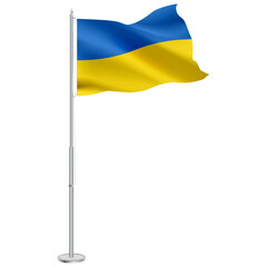 Isolated waving national flag of Ukraine on flagpole