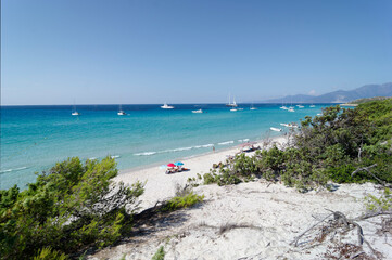 Saleccia beach in western coast of Corsica island